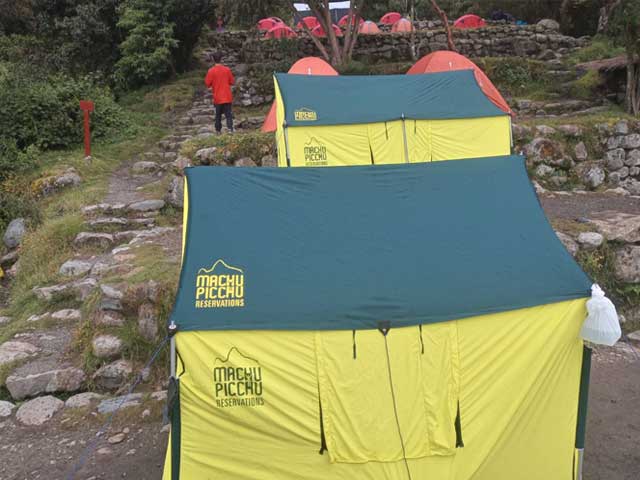 Camping tents on the Inca Trail Andes Peru